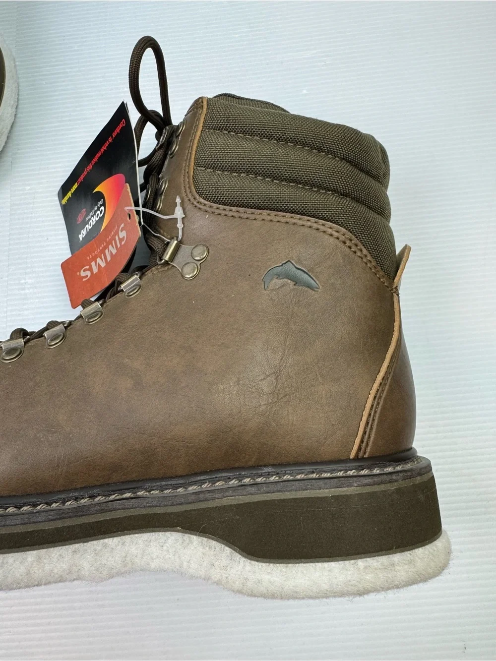 Simms VTG Brown/Green Leather Cordura Fly Fishing Wading Boots Felt Soles Men 9